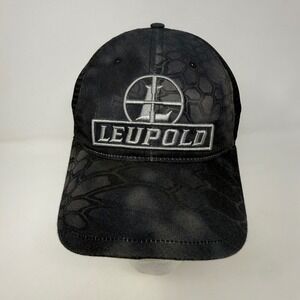 Leupold Mens Black Camo Trucker Hat Embroidered Logo Snapback Mesh Baseball Cap